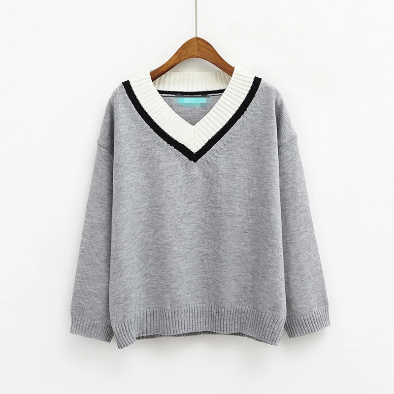 

2019 korean women sweaters and pullovers harajuku new autumn winter retro cute pink striped spell color pullover sweater women