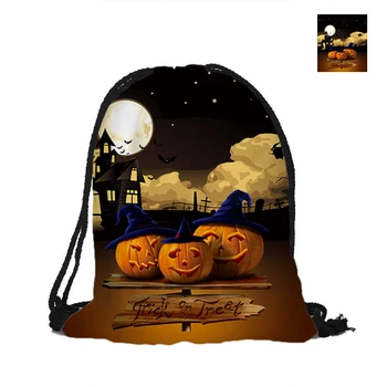 

Happy Halloween Day Drawstring Backpack Full Moon Night Double Sided Printing Polyester Pouch Backpacks Trick Or Treat