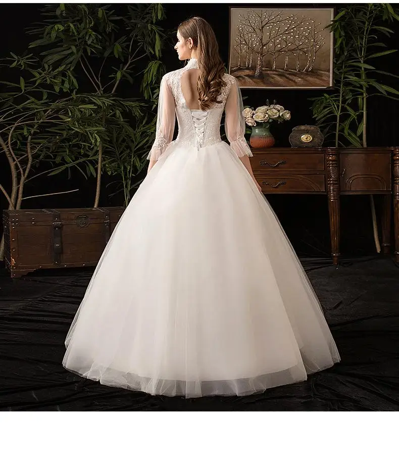 vintage wedding dresses 2022 New High Neck Three Quarter Sleeve Wedding Dress Sexy Illusion Lace Applique Plus Size Vintage Bridal Gown Robe De Mariee L reception dress for bride