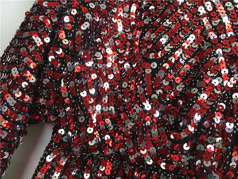 Colors Ruffles Sequined Beading Women Luxury  Fashion V-neck Batwing Sleeve Pullovers Blouse Top 12