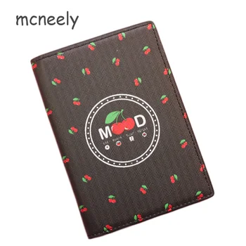 

Mcneely Black Travel Passport Cover Cherry Card Case Women Men Travel Credit Card Holder Leather ID Document Passport Holder Bag