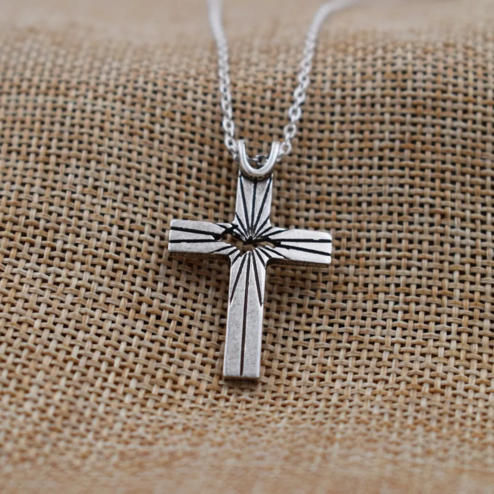 SanLan Catholic Jesus Ray Cross Pendant Light Necklaces Male Christian