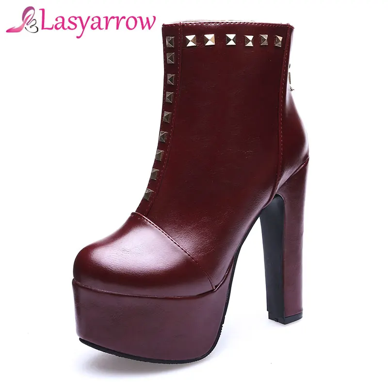 Lasyarrow Platform Ankle Boots for Women Sexy High Heels Round Toe