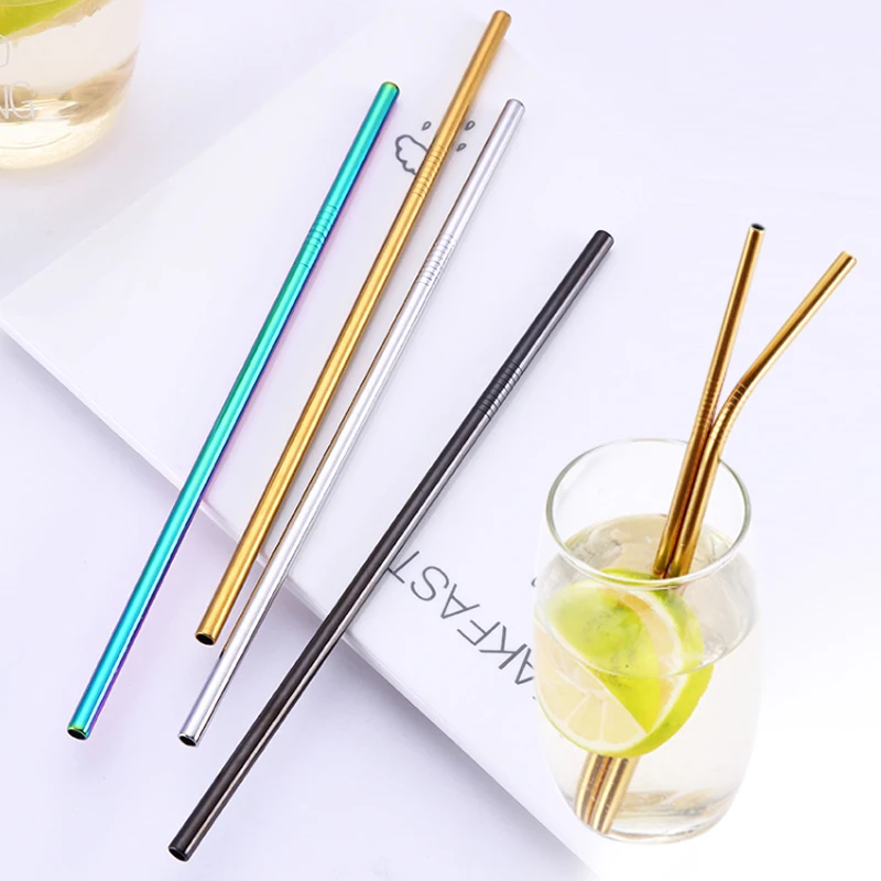 

Beverage Tube Reusable Straws+Brush Stainless Steel Tool Sturdy Stainless Steel Straw Party Portable Straw Set Drop Shipping