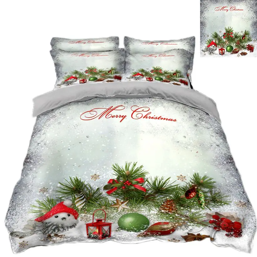 

Christmas Tree Bedding Christmas Quilt Cover Santa Digital Printed Pillow Set Snowman Background Personality Three-Piece
