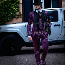 Индивидуальный заказ Костюмы праздничная одежда One Button Черная шаль лацкане мужские фиолетовый костюмы для выпускного жениха Свадебные Tuxedo(куртка+ Брюки для девочек+ галстук