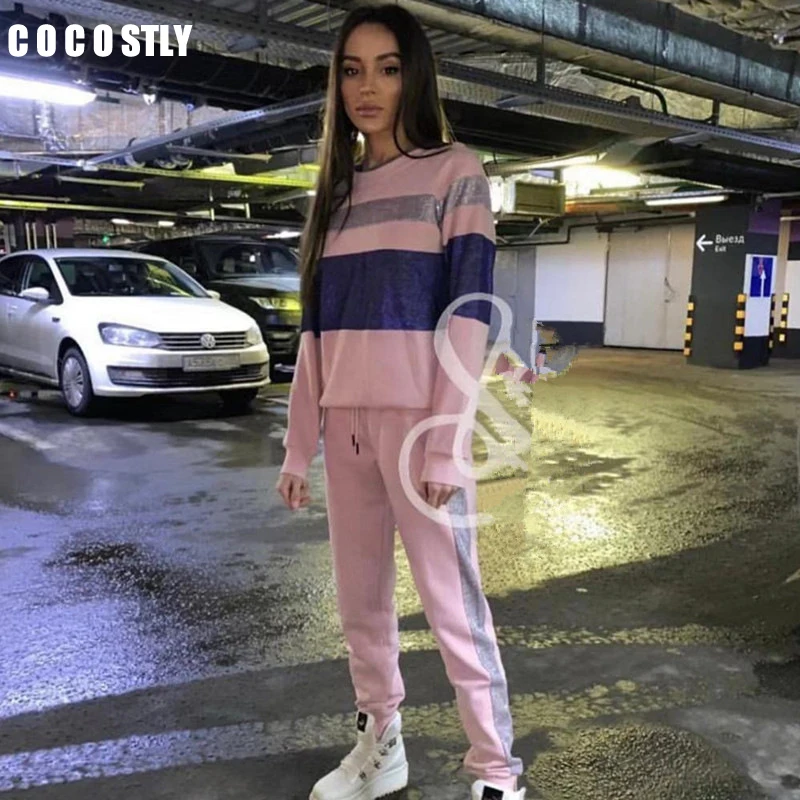 

Women Tracksuit 2pcs Hoodies Top Sweatshirt+Side Stripe Pants Women 2 Pieces Sets Women Suits Female Streetwear
