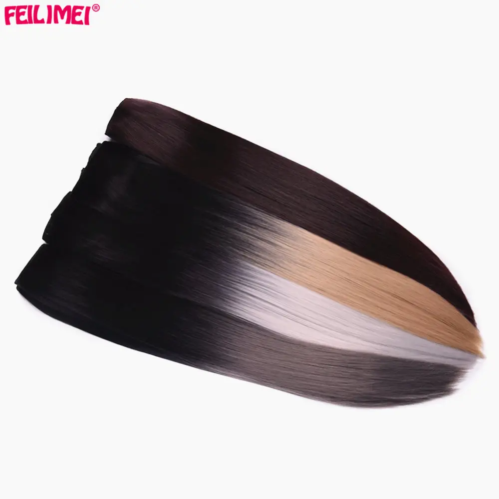Feilimei Synthetic Ombre Clip Hair Pieces High Tempreture 60 cm Long Straight 5 Clipsin Women Hair Extensions Black Gray Blonde Feilimei Synthetic Ombre Clip Hair Pieces High Tempreture 60 cm Long Straight 5 Clipsin Women Hair Extensions Black Gray Blonde