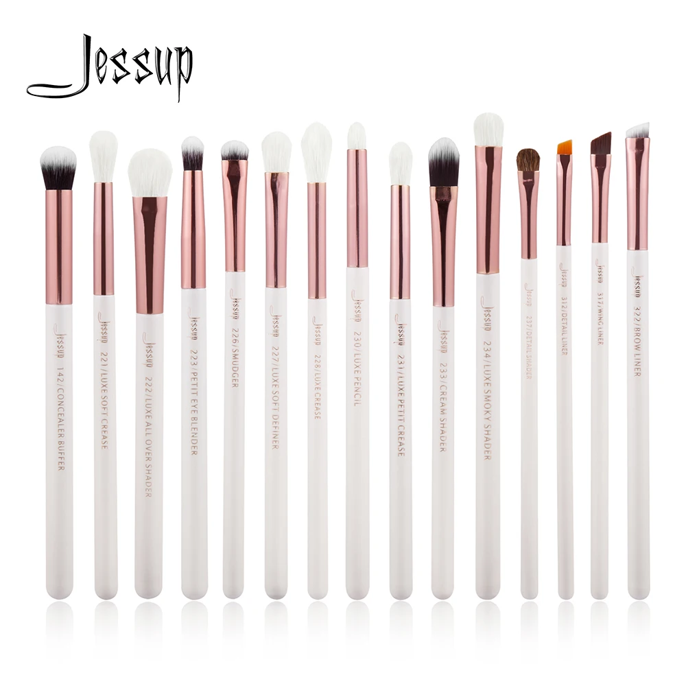Jessup Brand White Rose Gold Professional Makeup Brushes Set Make Up Brush Tools Kit Eye Liner