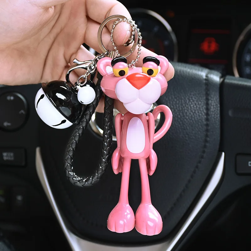 Мультфильм милые животные аниме Розовая пантера брелок для ключей мех кролика мяч Pom брелоки колокольчики брелоки для женщин автомобиль Очаровательная подвеска для сумок