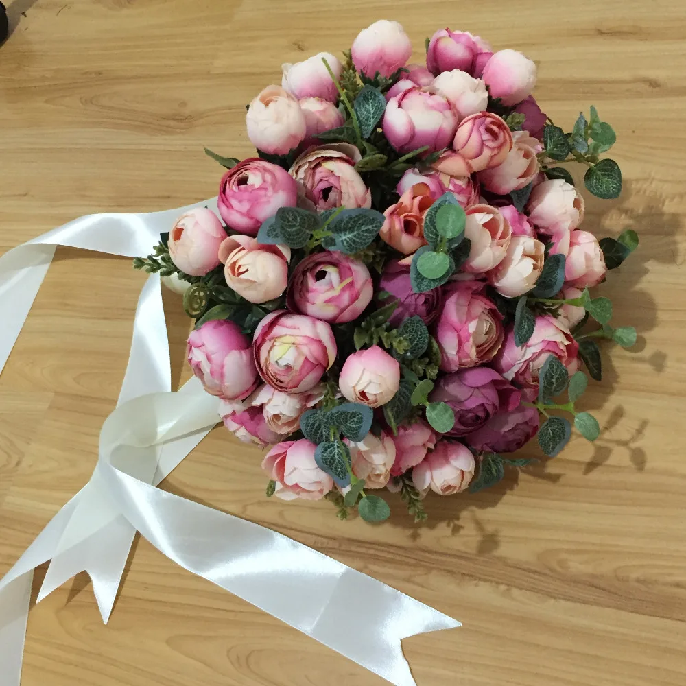 Свадебный букет ручной работы,, розовая лента для чайной розы, свадебный букет для подружек невесты, цветы для свадебной вечеринки, фабрика