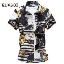 Quanbo фирменные Костюмы Большие размеры M-5XL 6XL 7XL мужские футболки с цветами, новое летнее Повседневное рубашки мужские короткий рукав принт рубашка Camisa