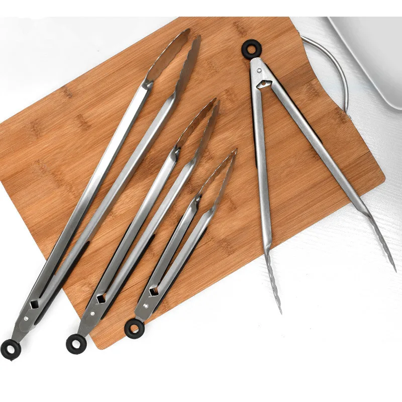 

Stainless Steel BBQ Food Tongs Kitchen Cooking Tool Silicone Handles Salad Food Clip Grill Tools