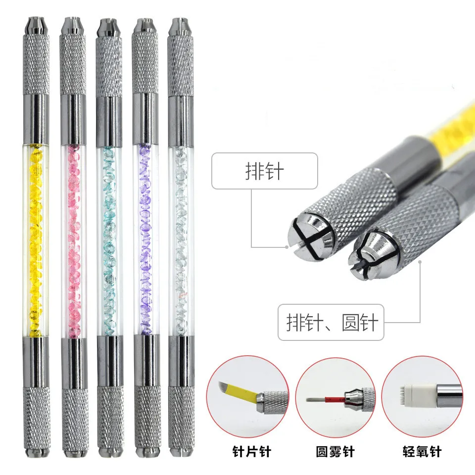 

4 Colors Manual Double Heads Eyebrow Lip Tattoo Pen Permanent Microblading Pen with Rhinestone Handle Tattoo Accessories