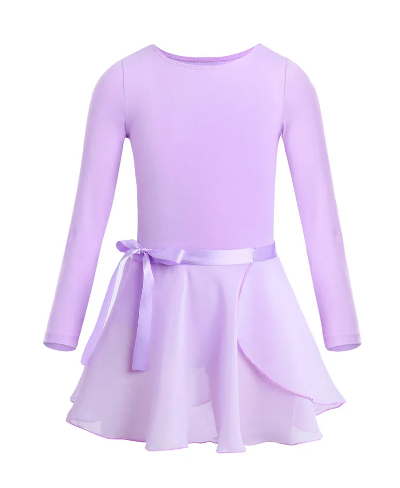 ChicTry/детское балетное платье-пачка для танцев; платье для выступлений; детское гимнастическое трико для девочек; Одежда для танцев; комплект с юбкой на завязках - Цвет: Lavender