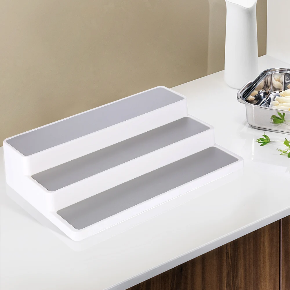 

Home Kitchen Pantry 3 Layers Plastic Cabinet Organizer Storage Bathroom Shelf Adhesive Spice Jar Storage Rack Decoration