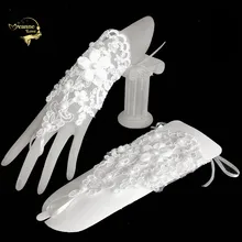 Короткие кружевные свадебные короткие перчатки без пальцев жемчуг Винтаж белый свадьбы невеста перчатки для женщин низкая цена распродажа