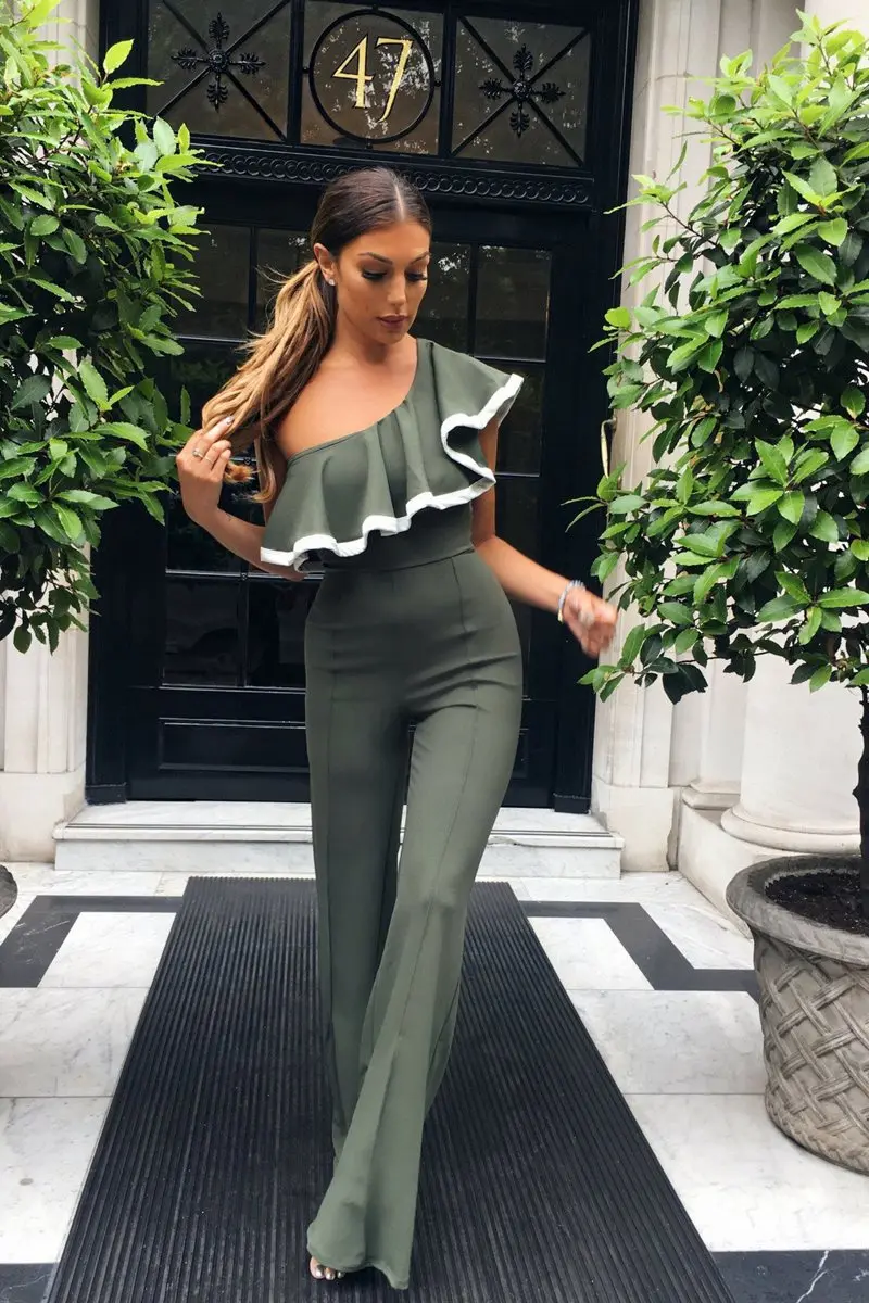 

Fashion Women's sexy jumpsuit Ruffled colorblock one-piece wide-leg pants combinaison femme jumpsuit Women