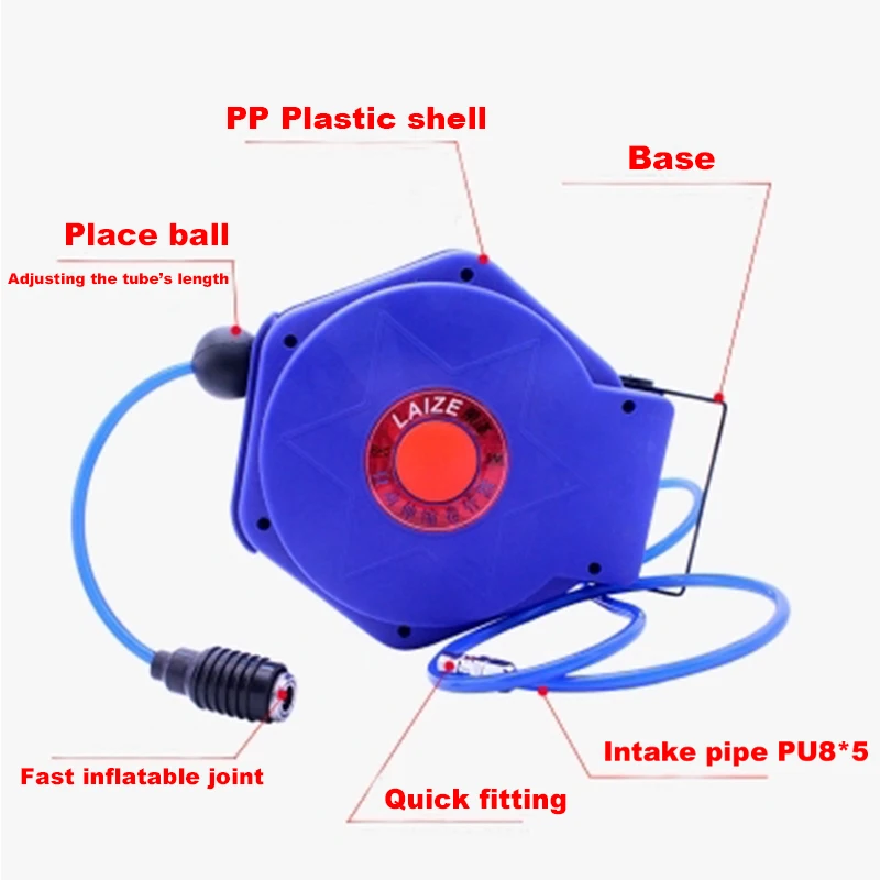 9 м автомобильный воздушный шланг катушка пневматический шланг PU труба OD 8 мм ID 5 мм автоматическая выдвижная катушка Телескопический барабан шланг PU8* 5