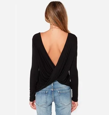 

streetwear Autumn t shirt women 2018 Fashion harajuku Sexy Long Sleeve Open back causal Tops camisas mujer Both sides can wear