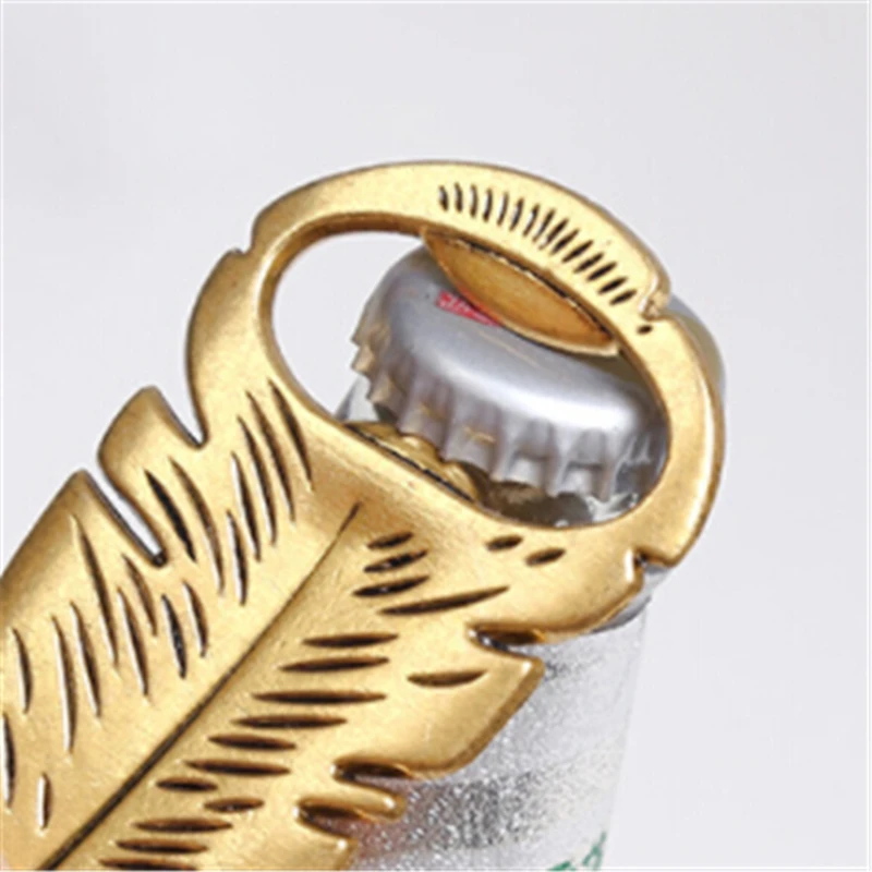 Retro Golden Feathers Shaped Beer Opener Bottle Openers Funny Bar Tool Soda Cap Gift | Дом и сад
