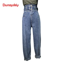 Плюс размеры Модные весеннее джинсовое платье для женщин корейский стиль Высокая талия s широкие брюки женские джинсы мотобрюки женские штаны шаровары
