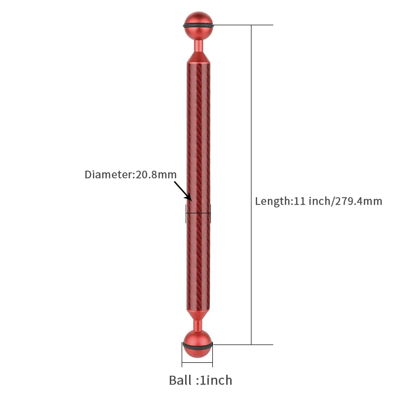 Углеродное волокно Дайвинг двойной шаровой головкой Поплавковый плавучий рычаг для OSMO действие для Gopro/eken Спортивная камера смартфон подводный лоток - Цвет: 11inch Red