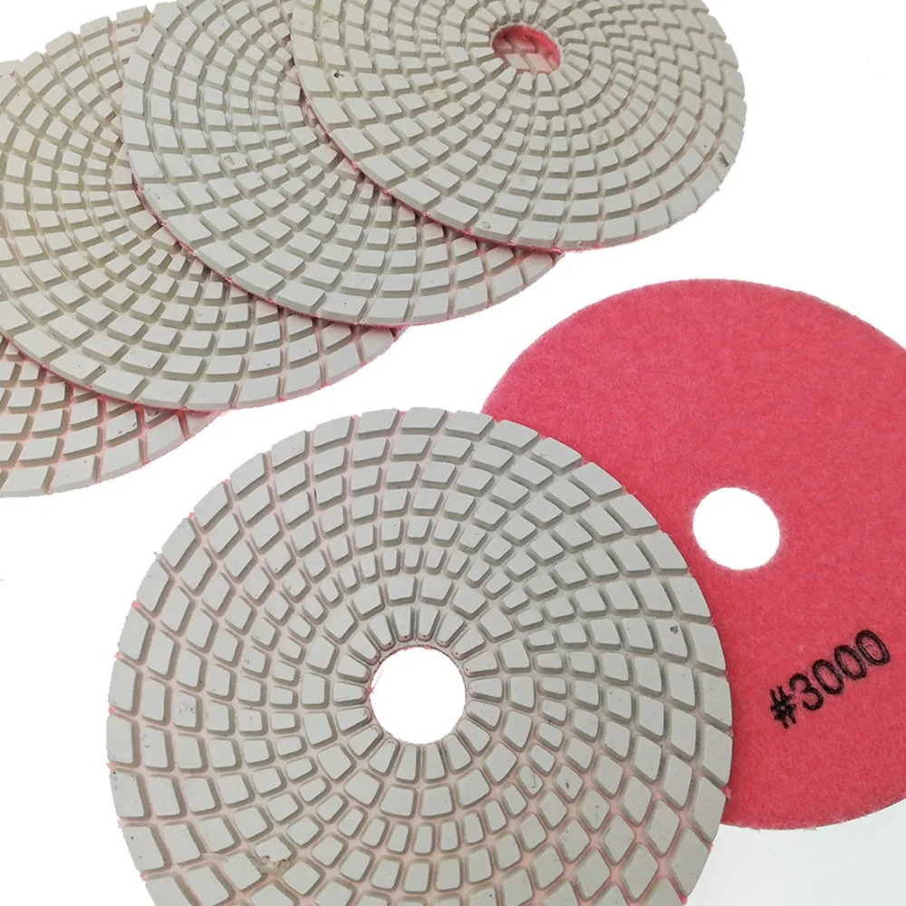6PK 5" #3000 Diamond flexible Wet polishing pad for stone, Sanding discs for granite, Spiral type Diameter 125mm