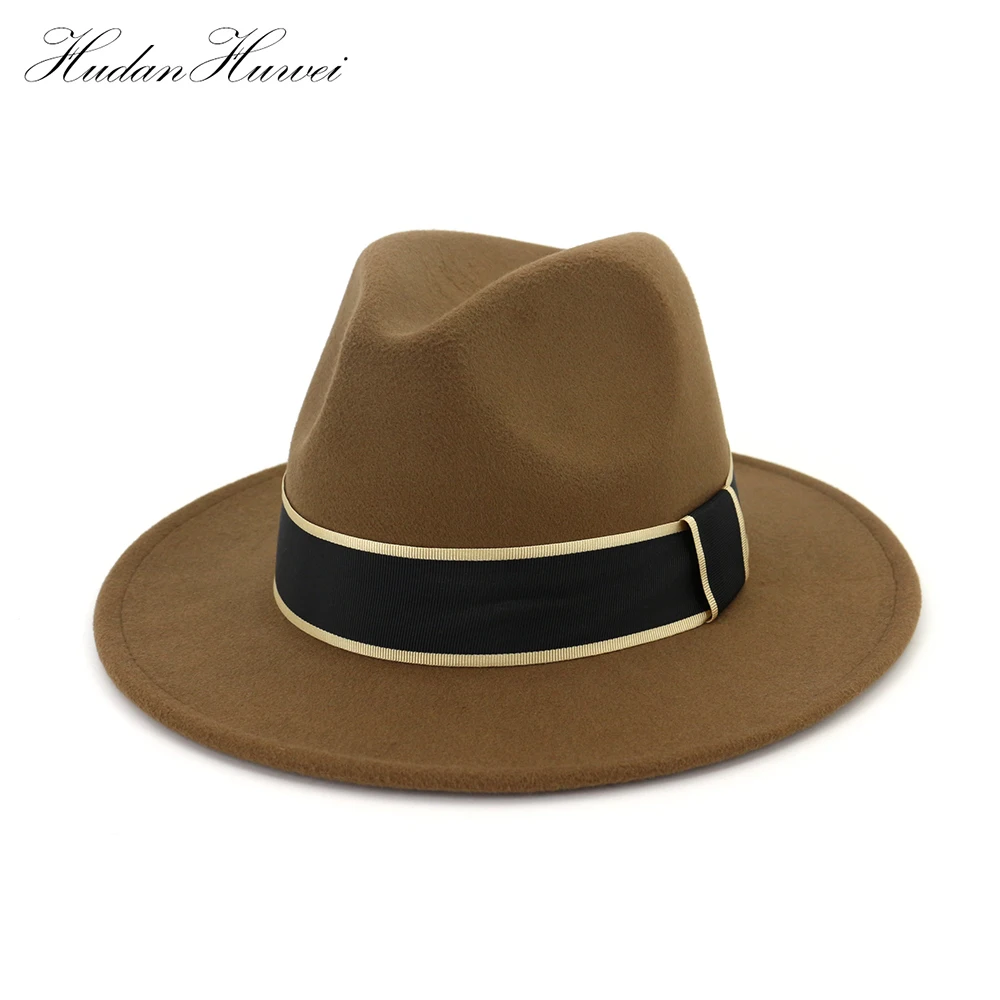 HUDANHUWEI Jazz Fedoras For Women Vintage Wide Brim Fedora Hat Floppy