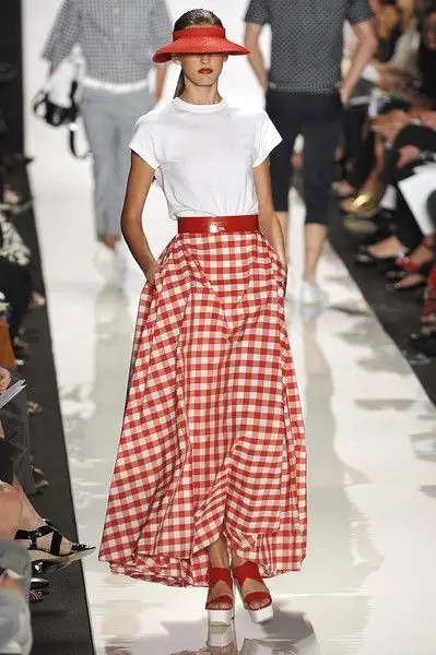 

Long Skirt Plus Large size Retro Full Circle Plaid Check With Pocket 95-100cm Length Customi Runway Women Skirt