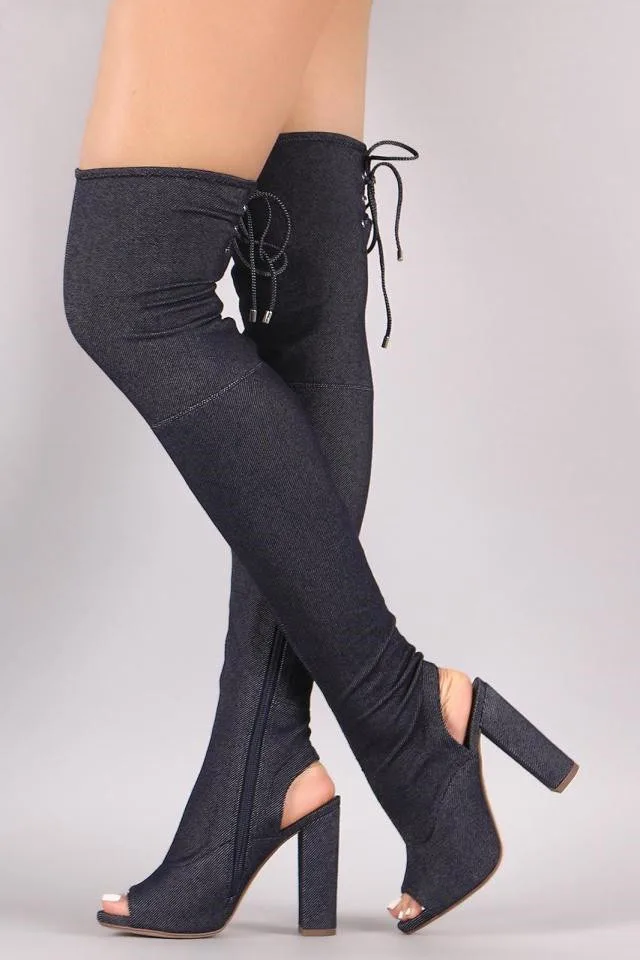 open toe thigh high boot