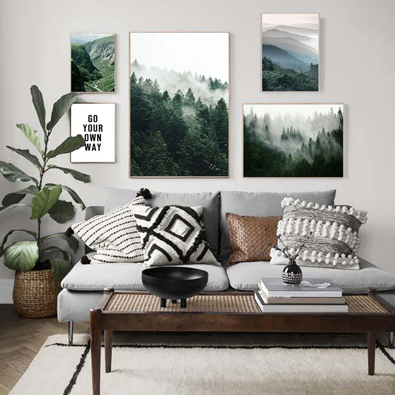 Details about   Foggy Forest Wall Art Canvas Scandinavian Poster Nordic Landscape Abstract Print 