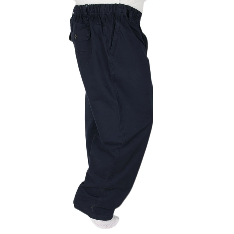 Весенне-осенние хлопковые плотные мужские брюки с эластичной резинкой на талии, хлопковые брюки с высокой талией большого размера, эластичные брюки с молнией 8XL 7XL 6XL