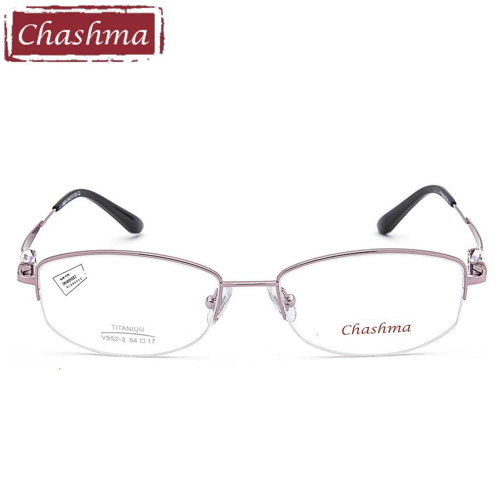 Женские титановые очки Chashma брендовые в полуоправе из чистого титана с камнями