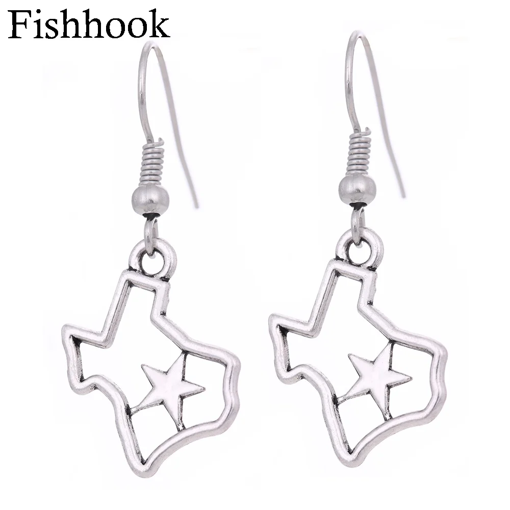 

Fishhook USA State Map Earring Texas Earring And Pendants Custom Outline State Charm Light Silver Hollow Out Charms Gift