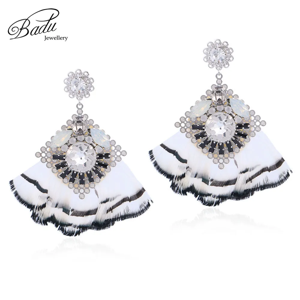 

Badu White Feather Earrings for Women Vintage Bohemian Style Autumn Winter Dangle Earring Large Statement Jewelry Wholesale