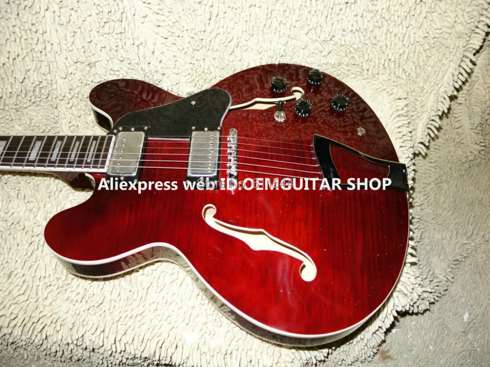 

Custom Shop Brown Flame top Hollow Jazz Guitar Wholesale Guitars Free Shipping