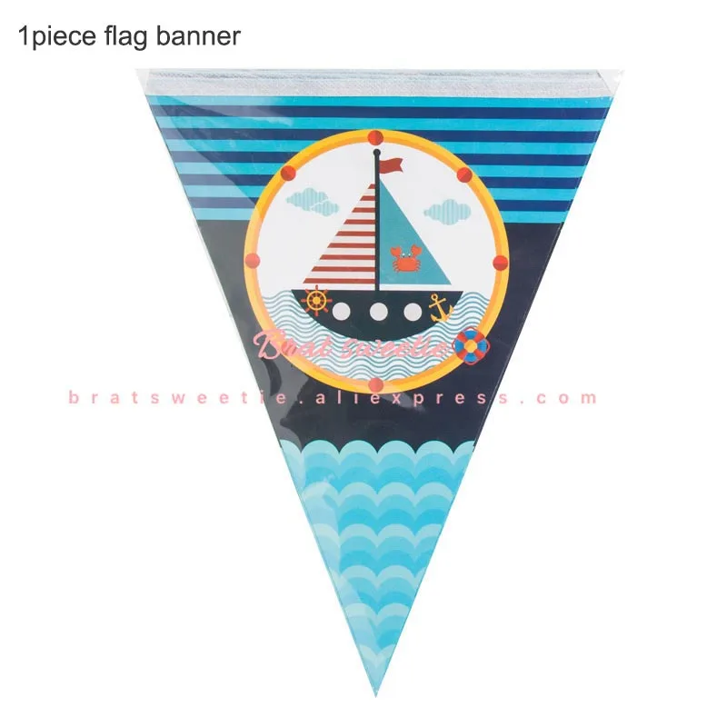 Морская тема одноразовые наборы посуды для детей день рождения украшения морской синий Лодка бумажные тарелки и стаканы вечерние принадлежности - Цвет: Nautical flag banner