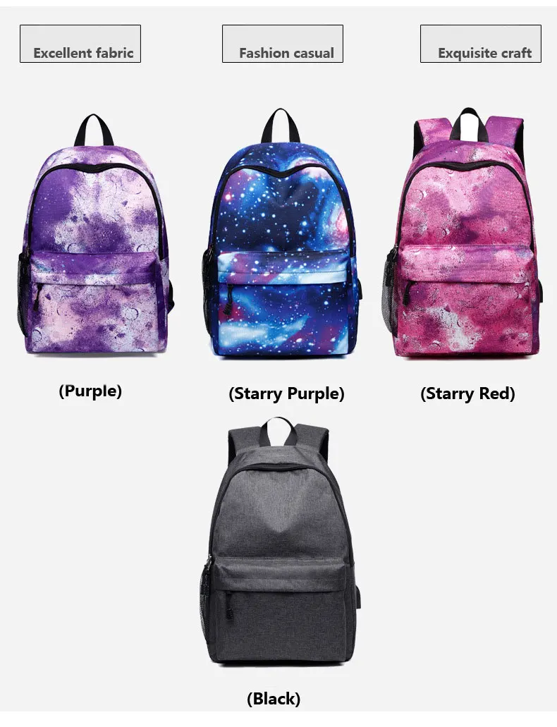 Men Canvas School Laptop Backpack Galaxy Star Universe Space USB Charging for Teenagers Boys Student Girls Bags Travel Mochila