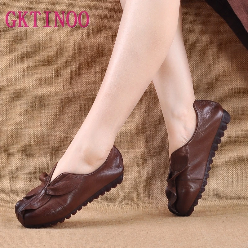 

GKTINOO Genuine Leather Flat Shoes Woman Handmade Cow Leather Loafers Flexible Spring Casual shoes woman Loafers