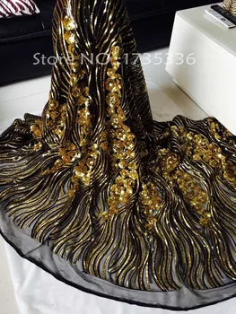 

Unique shining Gold flower mesh sequins lace fabrics sequins fabric for party L585