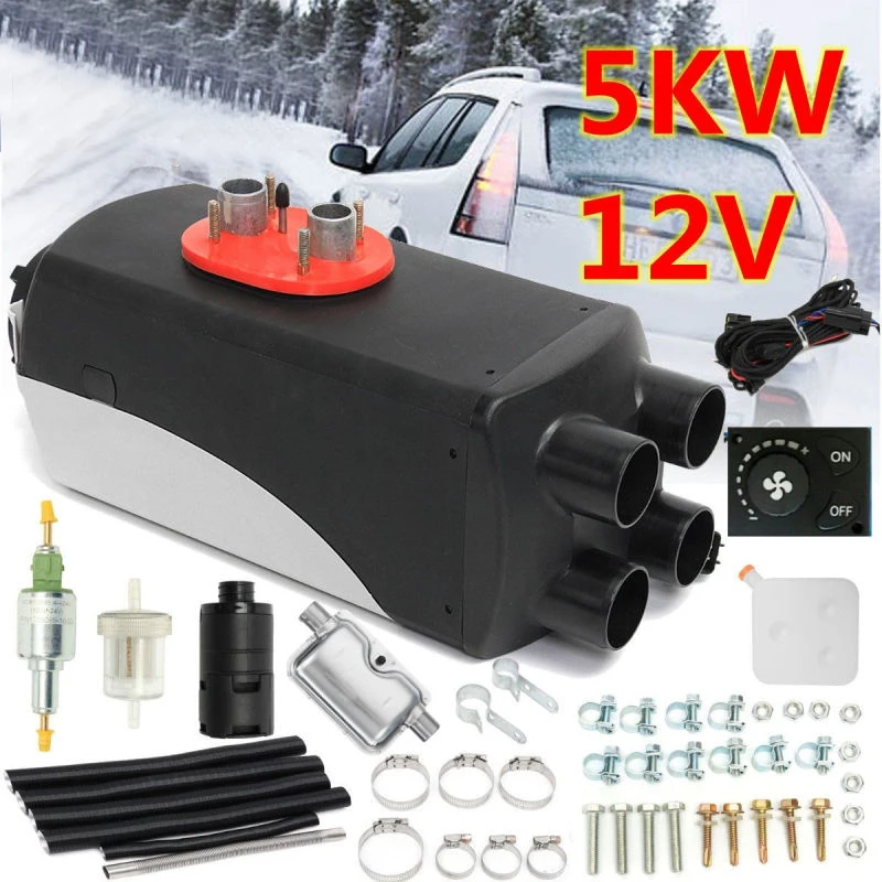

5KW 12V Diesels 4 Holes Air Parking Heater Set Vehicle Heater Fan for SUV Truck Boat Van MotorHome Exhaust Silencer Muffler Free