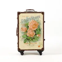 PU leather Vintage Rose Print Unisex aluminum frame universal wheels trolley luggage travel trunk suitcase