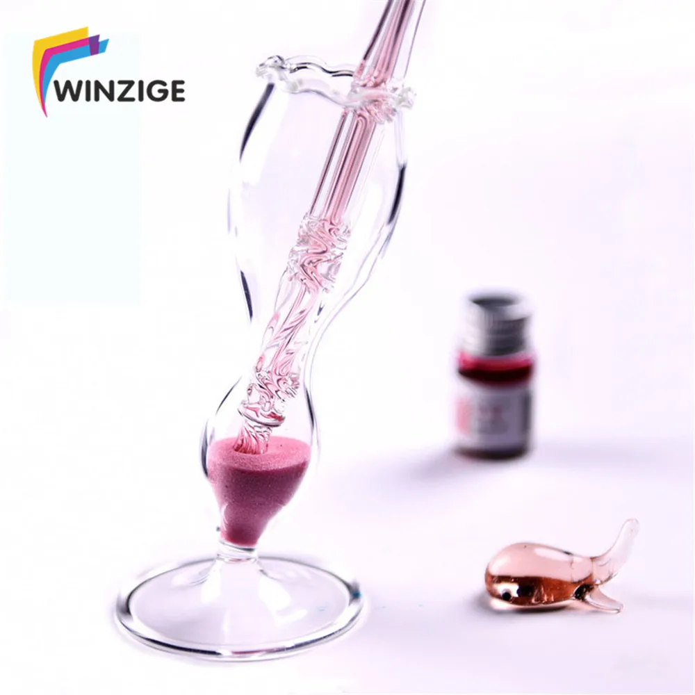 

High Quality Simple Glass Pen Dip Pen Holder Beautiful Colored Glass Dipped Penholder Business Gift Office Chancery Stationery