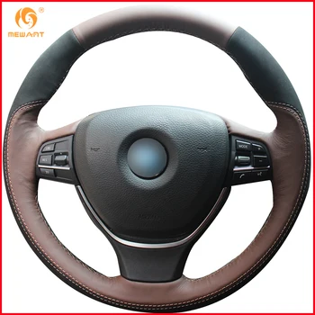 

MEWANT Coffee Genuine Leather Black Suede Car Steering Wheel Cover for BMW F10 2014 520i 528i 2013 2014 730Li 740Li 750Li Parts