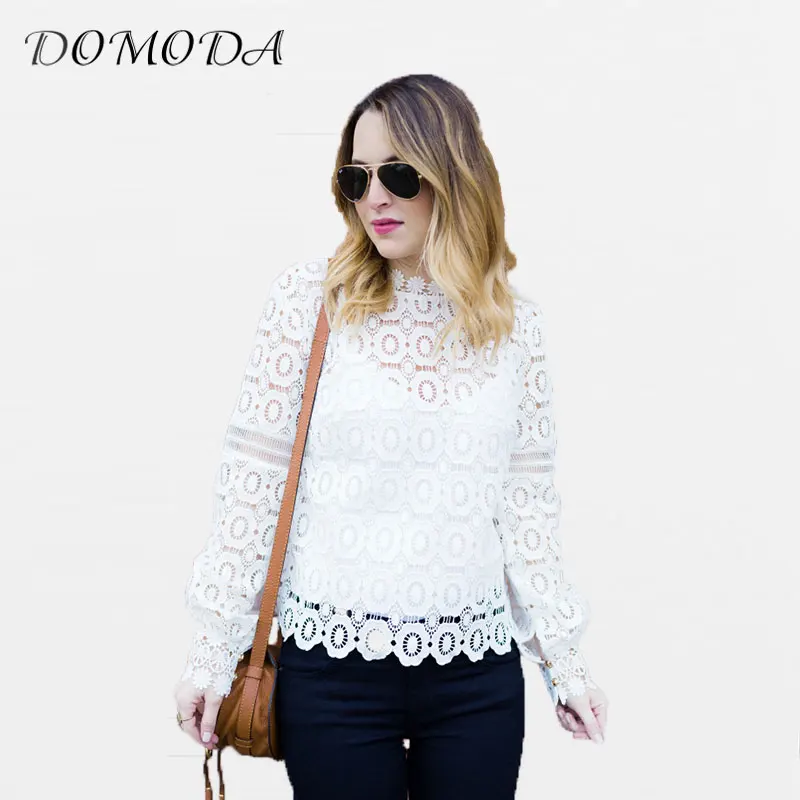 Domoda 2018 Для женщин пикантные Кружево лоскутное Футболки для Твердые выдалбливают