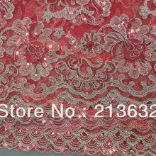 Новые блестки искусство Полный embroid ювелирные изделия Красный занавес Флокирование швейцарская вуаль французская кружевная ткань с цветами Органза