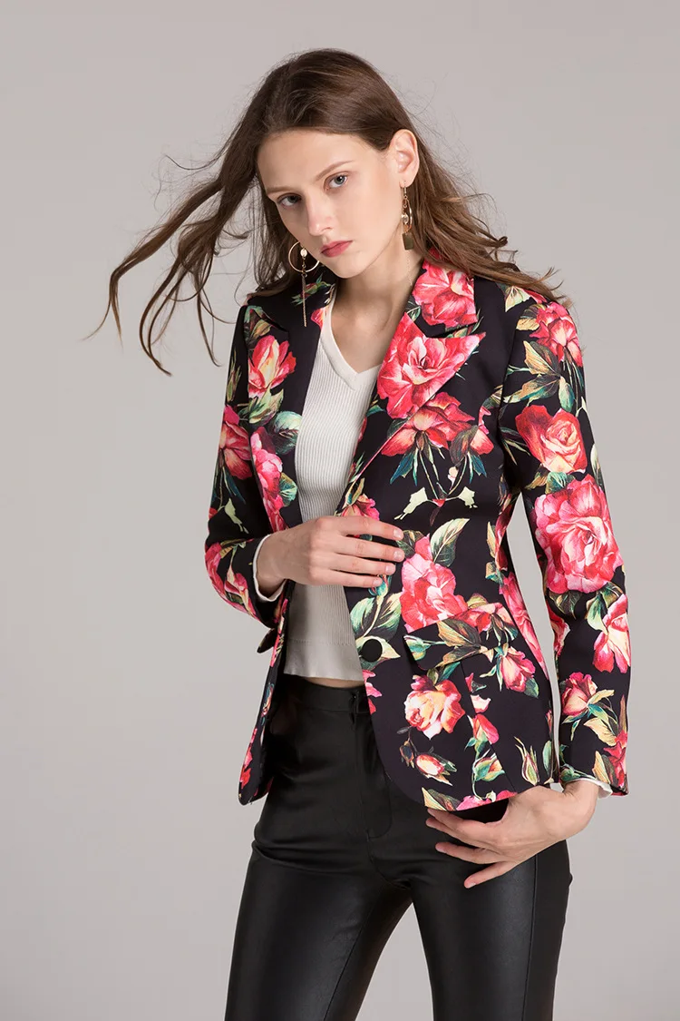 Urumbassa women floral print blazers coat 2018 spring runways slim fit coat Fashion ladies elegant short coat Urumbassa women floral print blazers coat 2018 spring runways slim fit coat Fashion ladies elegant short coat