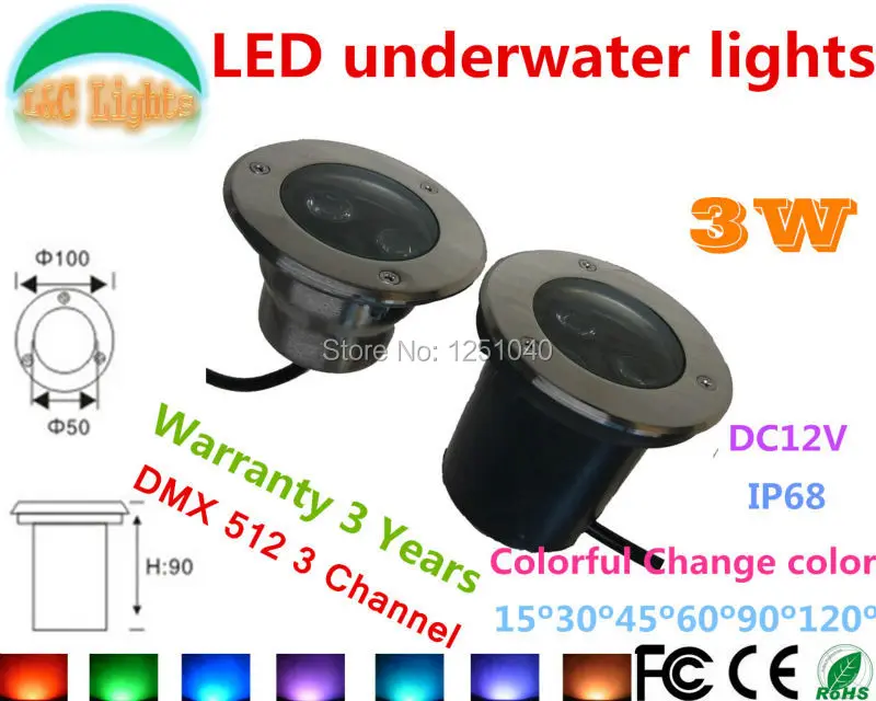 

DMX512 Control Change Color RGB 3W Underwater LED Light 12V Waterproof IP68 Swimming Pool Lights CE RoHS Pond Lamp Fountain Lamp