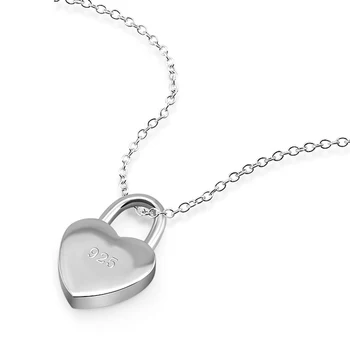 

Simple love lock pendant.Fashionable woman solid 925 silver heart-shaped necklace.Charming lady silver jewelry.Wholesale gift